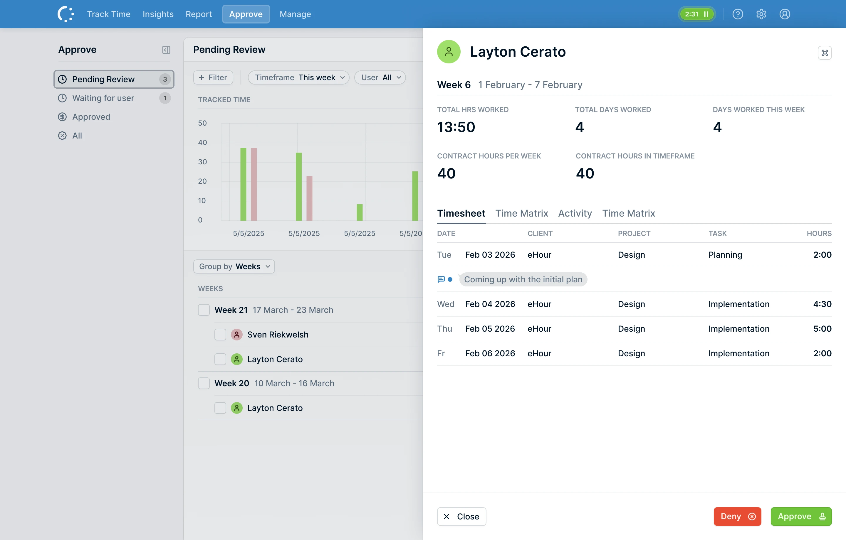 eHour approvals dashboard